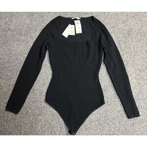 NWT Abercrombie & Fitch Womens S Black Square Neck Textured Long Sleeve Bodysuit